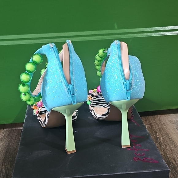 Betsey Johnson Blue and Green Embellished Zebra-Accent Heels - Picture 4 of 12